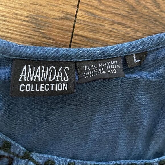 Amanda’s Collection Maxi Short Sleeve Embroidered Peasant Dress Blue Black Large - Picture 11 of 11